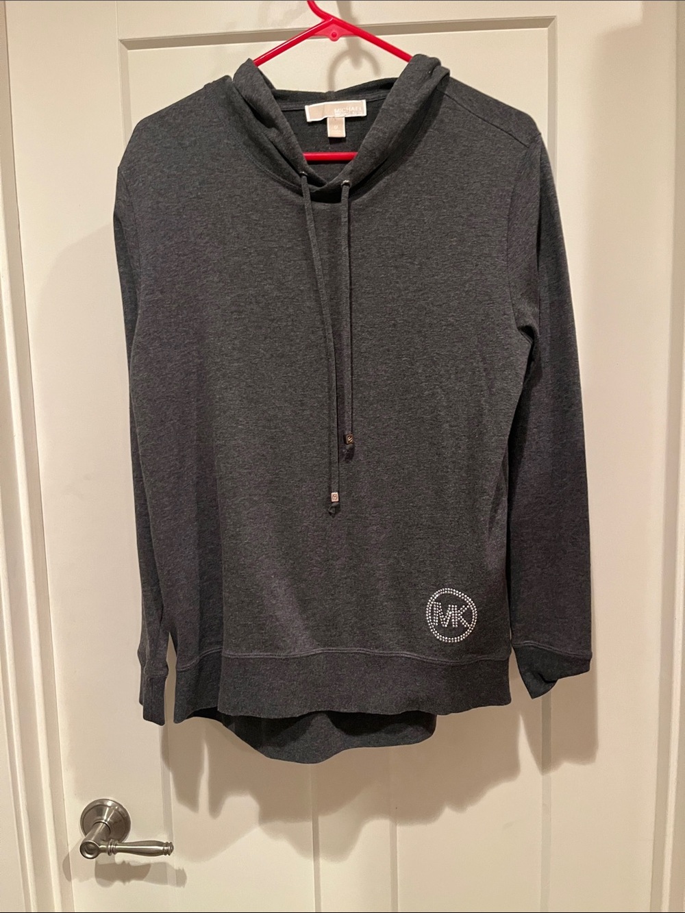 Michael Kors Dark Gray Pullover Hoodie with Rhinestone MK Emblem